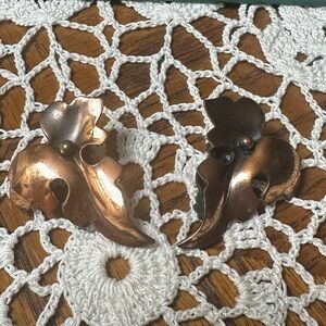 Vintage Copper Leaf clip-on Earrings